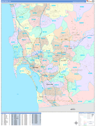 San Diego Wall Map Color Cast Style 2023